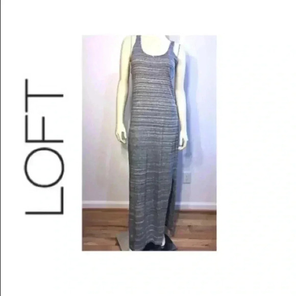 LOFT Grey Back Cross Strap Maxi Dress L - Picture 1 of 8